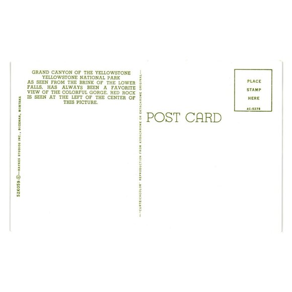 Grand Canyon Yellowstone National Park Scenic Vintage Postcard Haynes Studios - Picture 2 of 2